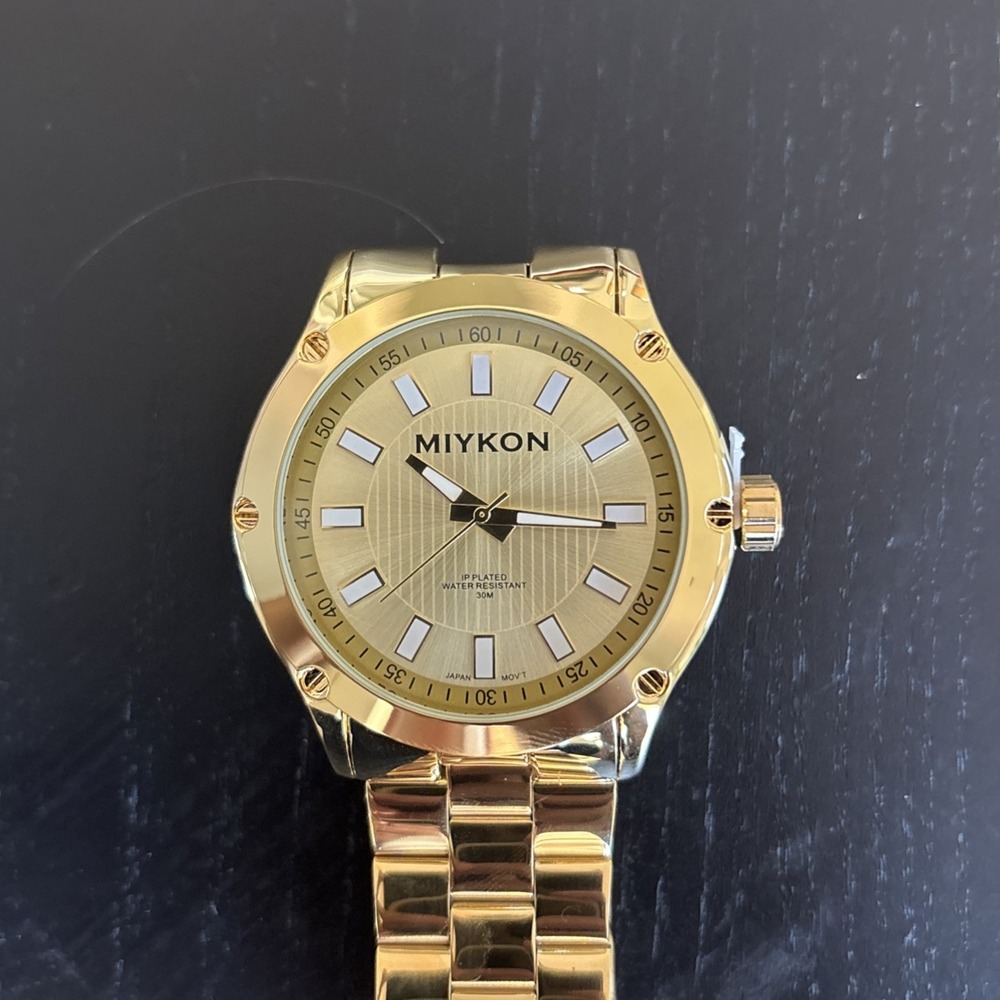 MIYKON Men Wrist Watch Quartz Gold Stainless Brand New